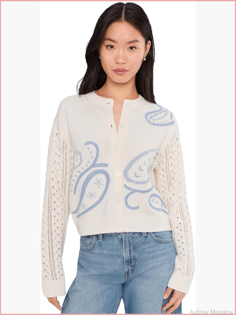 Women's Cropped Jacquard Cardigan Classic Fit Cotton Blend